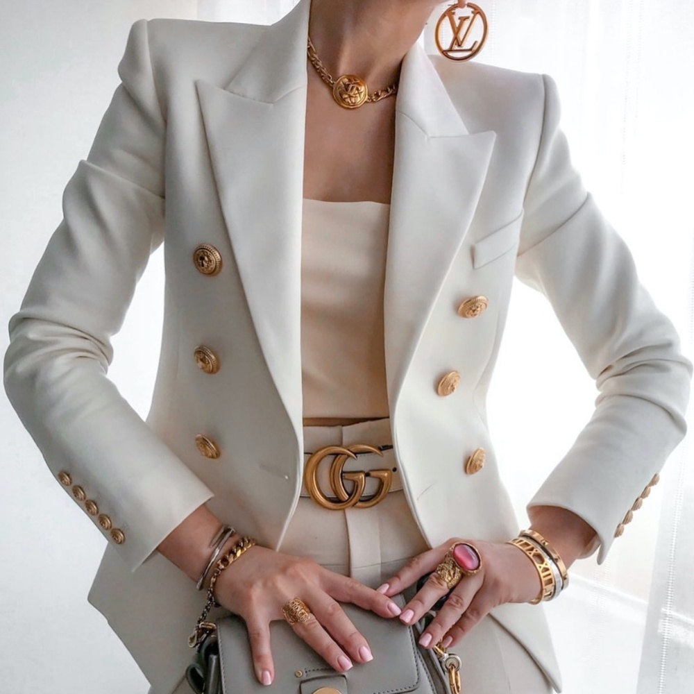 White Double-breasted Blazer Gold Tone Buttons - Picture 12 of 16
